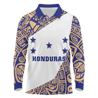 Honduras Long Sleeve Polo Shirt National Emblem Blended with Traditional Patterns - Cultural Heritage Design