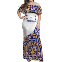 Honduras Off Shoulder Maxi Dress National Emblem Blended with Traditional Patterns - Cultural Heritage Design