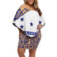 Honduras Off Shoulder Short Dress National Emblem Blended with Traditional Patterns - Cultural Heritage Design