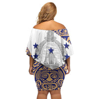 Honduras Off Shoulder Short Dress National Emblem Blended with Traditional Patterns - Cultural Heritage Design