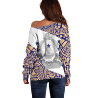 Honduras Off Shoulder Sweater National Emblem Blended with Traditional Patterns - Cultural Heritage Design