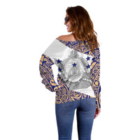 Honduras Off Shoulder Sweater National Emblem Blended with Traditional Patterns - Cultural Heritage Design