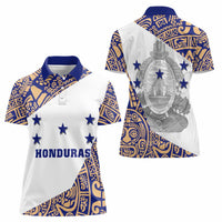 Honduras Women Polo Shirt National Emblem Blended with Traditional Patterns - Cultural Heritage Design