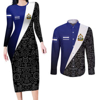 Honduras Coat of Arms Couples Matching Long Sleeve Bodycon Dress and Long Sleeve Button Shirt Traditional Patterns & National Symbol