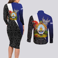 Honduras Coat of Arms Couples Matching Long Sleeve Bodycon Dress and Long Sleeve Button Shirt Traditional Patterns & National Symbol