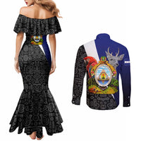 Honduras Coat of Arms Couples Matching Mermaid Dress and Long Sleeve Button Shirt Traditional Patterns & National Symbol