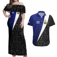 Honduras Coat of Arms Couples Matching Off Shoulder Maxi Dress and Hawaiian Shirt Traditional Patterns & National Symbol