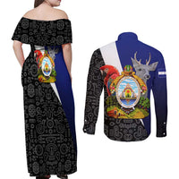 Honduras Coat of Arms Couples Matching Off Shoulder Maxi Dress and Long Sleeve Button Shirt Traditional Patterns & National Symbol