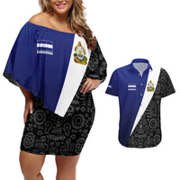 Honduras Coat of Arms Couples Matching Off Shoulder Short Dress and Hawaiian Shirt Traditional Patterns & National Symbol