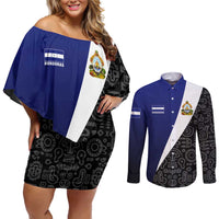 Honduras Coat of Arms Couples Matching Off Shoulder Short Dress and Long Sleeve Button Shirt Traditional Patterns & National Symbol