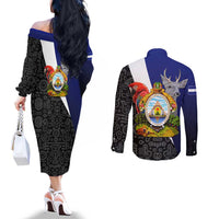 Honduras Coat of Arms Couples Matching Off The Shoulder Long Sleeve Dress and Long Sleeve Button Shirt Traditional Patterns & National Symbol