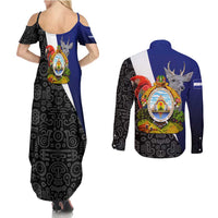 Honduras Coat of Arms Couples Matching Summer Maxi Dress and Long Sleeve Button Shirt Traditional Patterns & National Symbol
