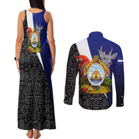 Honduras Coat of Arms Couples Matching Tank Maxi Dress and Long Sleeve Button Shirt Traditional Patterns & National Symbol