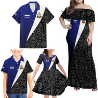 Honduras Coat of Arms Family Matching Off Shoulder Maxi Dress and Hawaiian Shirt Traditional Patterns & National Symbol