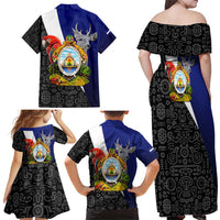Honduras Coat of Arms Family Matching Off Shoulder Maxi Dress and Hawaiian Shirt Traditional Patterns & National Symbol