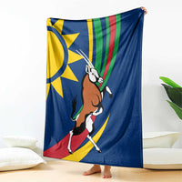 Namibia National Emblem Blanket Flag Colors & Symbolic Animals Design