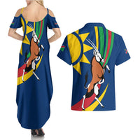 Namibia National Emblem Couples Matching Summer Maxi Dress and Hawaiian Shirt Flag Colors & Symbolic Animals Design