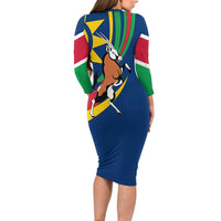 Namibia National Emblem Family Matching Long Sleeve Bodycon Dress and Hawaiian Shirt Flag Colors & Symbolic Animals Design
