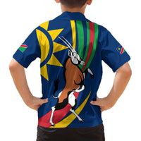 Namibia National Emblem Family Matching Off The Shoulder Long Sleeve Dress and Hawaiian Shirt Flag Colors & Symbolic Animals Design