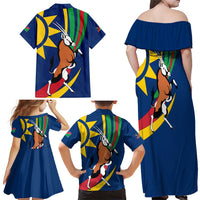 Namibia National Emblem Family Matching Off Shoulder Maxi Dress and Hawaiian Shirt Flag Colors & Symbolic Animals Design