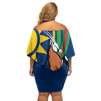Namibia National Emblem Family Matching Off Shoulder Short Dress and Hawaiian Shirt Flag Colors & Symbolic Animals Design