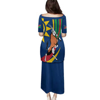 Namibia National Emblem Family Matching Puletasi and Hawaiian Shirt Flag Colors & Symbolic Animals Design