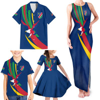 Namibia National Emblem Family Matching Tank Maxi Dress and Hawaiian Shirt Flag Colors & Symbolic Animals Design
