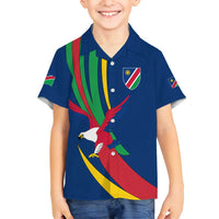 Namibia National Emblem Family Matching Tank Maxi Dress and Hawaiian Shirt Flag Colors & Symbolic Animals Design