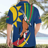 Namibia National Emblem Hawaiian Shirt Flag Colors & Symbolic Animals Design
