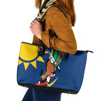 Namibia National Emblem Leather Tote Bag Flag Colors & Symbolic Animals Design