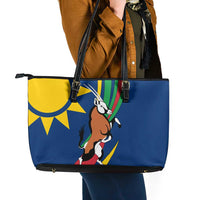 Namibia National Emblem Leather Tote Bag Flag Colors & Symbolic Animals Design