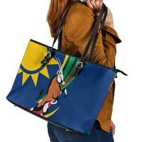 Namibia National Emblem Leather Tote Bag Flag Colors & Symbolic Animals Design