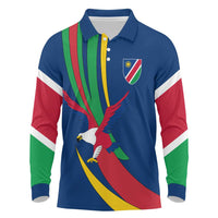 Namibia National Emblem Long Sleeve Polo Shirt Flag Colors & Symbolic Animals Design