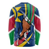 Namibia National Emblem Long Sleeve Shirt Flag Colors & Symbolic Animals Design