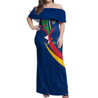 Namibia National Emblem Off Shoulder Maxi Dress Flag Colors & Symbolic Animals Design