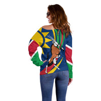 Namibia National Emblem Off Shoulder Sweater Flag Colors & Symbolic Animals Design