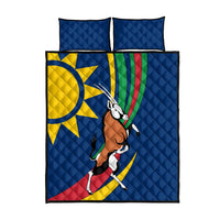 Namibia National Emblem Quilt Bed Set Flag Colors & Symbolic Animals Design