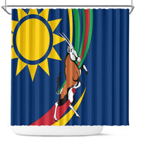 Namibia National Emblem Shower Curtain Flag Colors & Symbolic Animals Design
