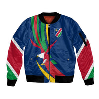 Namibia National Emblem Sleeve Zip Bomber Jacket Flag Colors & Symbolic Animals Design