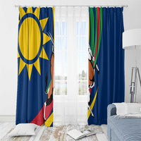 Namibia National Emblem Window Curtain Flag Colors & Symbolic Animals Design