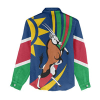 Namibia National Emblem Women Casual Shirt Flag Colors & Symbolic Animals Design