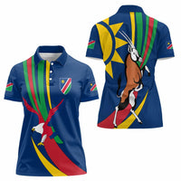 Namibia National Emblem Women Polo Shirt Flag Colors & Symbolic Animals Design