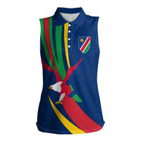 Namibia National Emblem Women Sleeveless Polo Shirt Flag Colors & Symbolic Animals Design