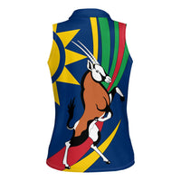 Namibia National Emblem Women Sleeveless Polo Shirt Flag Colors & Symbolic Animals Design