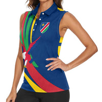 Namibia National Emblem Women Sleeveless Polo Shirt Flag Colors & Symbolic Animals Design