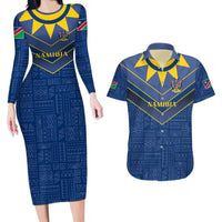 Namibia National Emblem Couples Matching Long Sleeve Bodycon Dress and Hawaiian Shirt Sporty Style with Traditional Patterns