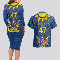 Namibia National Emblem Couples Matching Long Sleeve Bodycon Dress and Hawaiian Shirt Sporty Style with Traditional Patterns