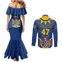 Namibia National Emblem Couples Matching Mermaid Dress and Long Sleeve Button Shirt Sporty Style with Traditional Patterns