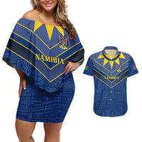 Namibia National Emblem Couples Matching Off Shoulder Short Dress and Hawaiian Shirt Sporty Style with Traditional Patterns