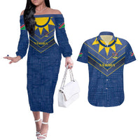 Namibia National Emblem Couples Matching Off The Shoulder Long Sleeve Dress and Hawaiian Shirt Sporty Style with Traditional Patterns